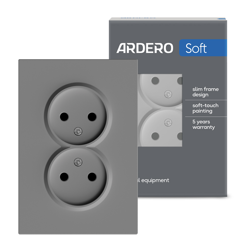Розетка подвійна Ardero ER112-G Soft 16А без заземлення сіра